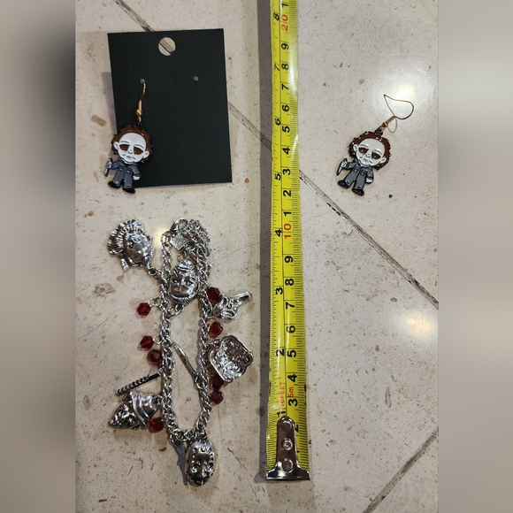 Halloween Horror Umbrella Earrings & Monsters Metal Charm Bracelet Set - Picture 4 of 6